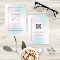 Pastel Watercolor Gold Splashes QR Code Wedding Invitation