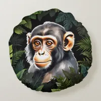 Monkey in Jungle Round Pillow