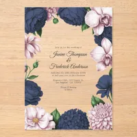 Navy Blue & Blush Pink Modern Botanical Wedding Acrylic Invitations
