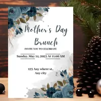 Navy Flower Watercolor Mother's Day Brunch Invitation