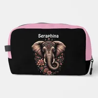 Floral-patterned vibrant elephant dopp kit