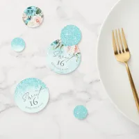 Floral Sparkles Sweet Sixteen Teal ID912 Confetti