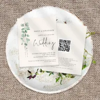 Budget QR Sage Eucalyptus Cream Wedding Invite