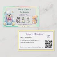 Kids Party Planner Pastel Teddy Bear QR Code Logo Business Card