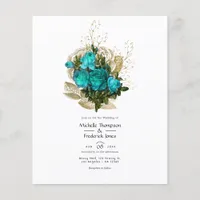 Vintage Teal - Turquoise and Gold Floral Wedding Flyer