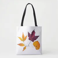 Pretty Fall Leaves Burgundy, Yellow, Orange White Tote Bag