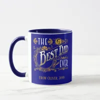 Vintage ornamental The Best Dad Ever blue gold Mug