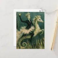 Cute Ballerina Queen on Her Seahorse Postcard