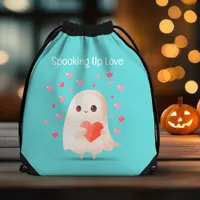 Spooking Up Love Cute Ghost Halloween  Drawstring Bag