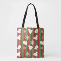 Winter Hats, Christmas Mittens and White Snowflake Tote Bag