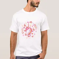 Unicorn in Pink and Orange T-Shirt