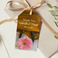 Pink Daisy Horseshoe Western Wedding Favor Tags