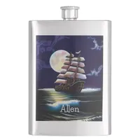 Illuminated Ship on the Ocean under the Moon  Flask