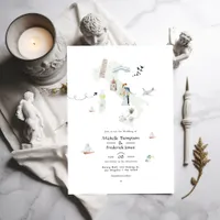 Watercolor Italian QR Code Destination Wedding Invitation