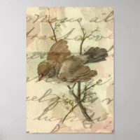 Vintage Sparrow with Handwritten Background Poster