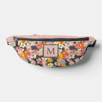 Modern Pink Floral Monogram Initial Fanny Pack