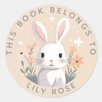 Bunny This Book Belongs to Name Classic Round Sticker