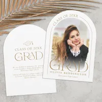 Modern Minimal Arch Photo Gold Grad Announcement