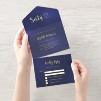 60th Birthday navy blue gold rsvp All In One Invitation