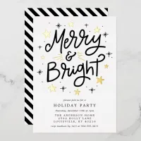 Merry And Bright Modern Black Gold Holiday Party F Foil Invitation