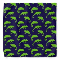 Green Chameleon Pattern on Navy Blue Bandana