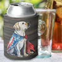 Patriotic Labrador Retriever Dog Rustic 4th July Can Cooler
