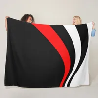 Trendy Modern Red Black and white Striped Fleece Blanket