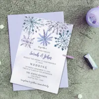 Rustic Watercolor Snowflakes Blue Winter Wedding Invitation