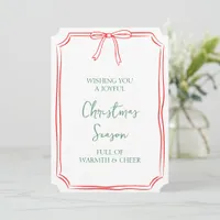 Elegant Whimsical Red Bow Minimalist Christmas  Card