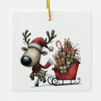 First Christmas Cute Whimsical Reindeer Customized Ceramic Ornament