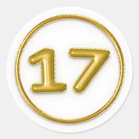Gold Balloon Number 17 Round Sticker