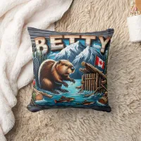 Beaver, Snowy Mountain, Ocean View Throw Pillow