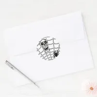 Halloween Skull Spider Web with Black Spider Classic Round Sticker