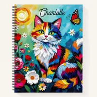 Colorful Cat and Butterfly Personalized Notebook