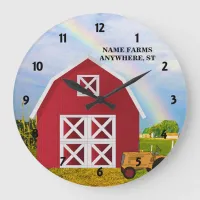 Add Your Name to Red Barn with Blue Sky Large Clock