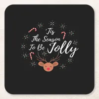 Tis The Season Jolly Square Paper Coaster