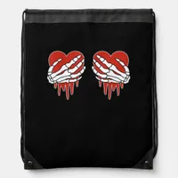 Anti Valentine Skeleton Hands Heart Goth Drawstring Bag