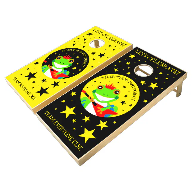 Rockin' Birthday Tree Frog with Red Guitar Cornhole Set