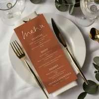 Minimalist Terracotta White Text Wedding Menu