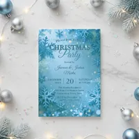 Blue Glitter Snowflake Winter Christmas Party Invitation