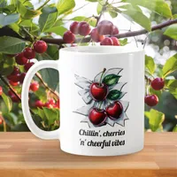 Red Cherries 'n' Cheerful Vibes Trendy Monogrammed Coffee Mug