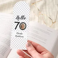 Hello 70 Black & White Dots Photo & Name Birthday Bookmarks