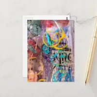 abstract collage circles and words postcard