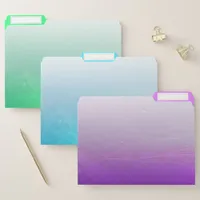 Set of Three Folders Purple Aqua Blue Lime Green
