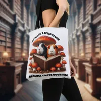 Funny Guinea Pigs Reading Under Red Mushrooms Tote Bag