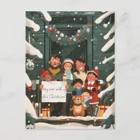 Large Family at Christmas Postcard