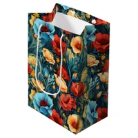 Beautiful Yellow Blue and Red Flowers Wine, Small, Medium Gift Bag