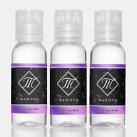 Elegant Black Marble & Purple Foil Monogram Hand Sanitizer