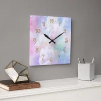 Dreamy Clouds and Stars Square Wall Clock