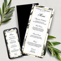 Elegant Formal Black Gold Botanical Wedding Menu Invitation